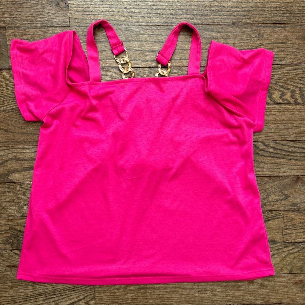 SHEIN Cold Shoulder Chain Detail Short Sleeve Top • size 1XL